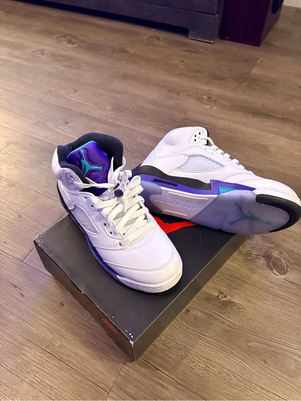 Jordan Kids White Purple Teal Basketball Sneakers